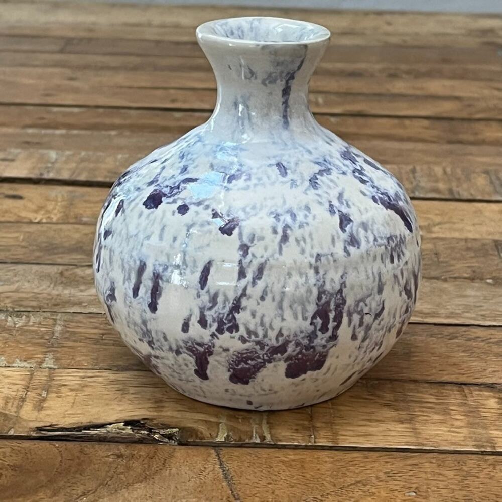 Vintage Studio Pottery Vase 5.5" Blue Splash Design Artist Signed